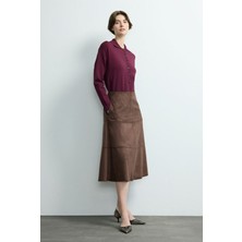 Love My Body Moda Tutkusu Süet Midi Etek Kahve 127M2273000