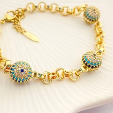 Kyver Nazar Boncuklu Bileklik Kararmaz Xuping Bileklik 14 Ayar Gold 17+3cm