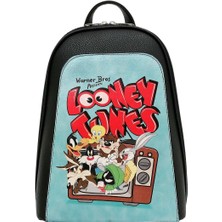 Dogo Kadın Vegan Deri Siyah Sırt Çantası - Warner Bros Looney Tunes The Toon Parade Tasarım