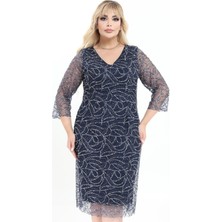 Ladies First Büyük Beden 3995 Lacivert Kısa Abiye Elbise