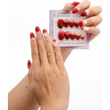 Takma Takma 10'lu Kırmızı Kısa Oval  TT1260 Tekrar Kullanılabilir El Yapımı Protez Takma Tırnak - Kırmızı-XS