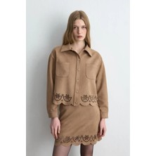 Gusto Motifli Süet Gömlek Ceket - Camel