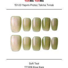 Takma Takma 15'li Yeşil Kısa Kare TT1316 Tekrar Kullanılabilir El Yapımı Protez Takma Tırnak - Yeşil-XS