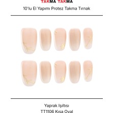 Takma Takma 10'lu Pembe Kısa Oval TT1106 Tekrar Kullanılabilir El Yapımı Protez Takma Tırnak - Pembe-S