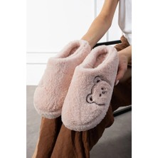 Solario Lucy Ayıcık Nakışlı Kadın Yumuşak Peluş Içi Tüylü Çeyiz Bohça Gelin Ev Terliği