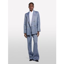Sisley Keten Karışımlı Kruvaze Comfort Fit Blazer Ceket Kadın Mavi Ceket - 325P2MNULW02Y