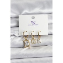 Clariss Gold Renk Zirkon Taşlı Kadın Küpe