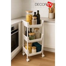 Decorev 3 Katlı Tekerlekli Plastik Organizer Raf – Çok Amaçlı Mutfak, Banyo ve Ofis Düzenleyici (Beyaz) DC-6821