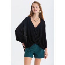 Clandestino Oversize Bohem Triko Bluz Siyah