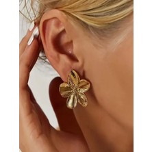 Alya's Aksesuar Vintage Tarzı Altın Rengi 3,6 cm Büyük Boy Çiçek Küpe-Altın Kaplama
