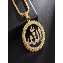 Alya's Aksesuar Taşlı Allah Yazılı Yuvarlak Kolye