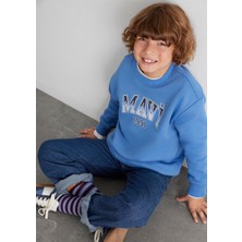 Mavi Mavi Logo Uzun Kollu Kadın Bisiklet Yaka Mavi Sweatshirt Geniş Kalıp Grafik Desenli 6S10163-70724
