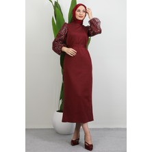 Kol Detay Elisa Elbise Bordo