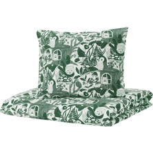 IKEA Skogsduva Çocuk Nevresim Takımı Beyaz Yeşil 150 x 200/50 x 60 cm