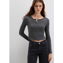 Mavi Uzun Kollu Crop Basic Tişört 1613403-80023