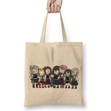 Toyaso Demon Slayer Iblis Keser Karakterler 01 Beyaz Bez Çanta Uzun Saplı Alışveriş Çantası Plaj Çantası