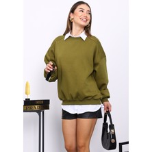 İmaj Butik Yağ Yeşili Bisiklert Yaka Üç İplik Sweat