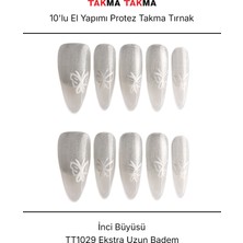 Takma Takma 10'lu Beyaz Uzun Badem TT1029 Tekrar Kullanılabilir El Yapımı Protez Takma Tırnak - Beyaz-L