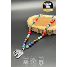 Balzamin Design El Yapımı Mala Kolye Doğal Taş 7 Çakra Özel Tasarım Uzun Makrome Ayarlanabilir Fil Figür Çelik Kolye