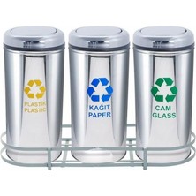 Nil Banyo Üstüner Geri Dönüşüm Kutusu 3lü Pasl. Kapaklı Ø30*66CM GEN:94CM