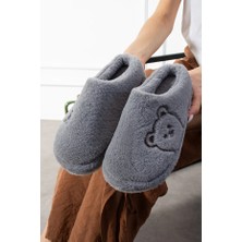 Solario Lucy Ayıcık Nakışlı Kadın Yumuşak Peluş Içi Tüylü Çeyiz Bohça Gelin Ev Terliği