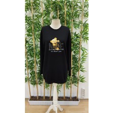 Nnstartshopping  Kadın Uzun Kollu Bisiklet Yaka Ayı Desenli Viskon Iki Iplik Elbise