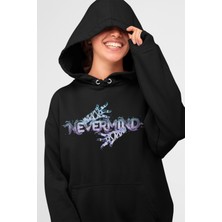Nevermind Oversize Desen Baskılı Unisex Hoodie Sweatshirt Siyah