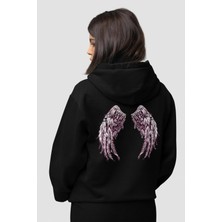 Nevermind Minimalist Melek Kanadı Tasarım Hoodie, Pamuklu Kumaş, Şık ve Rahat Kapüşonlu Sweatshirt Siyah