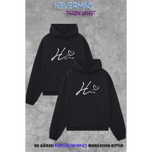 Nevermind Kombini His & Hers Sevgili Kombini 2'li Oversize Unisex Kapüşonlu Sweatshirt Seti