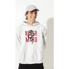 Nevermind Baskılı Yılan Desenli Oversize Unisex Kapüşonlu Sweatshirt