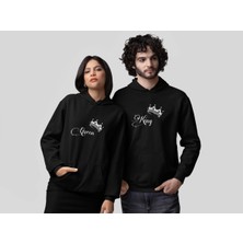 Nevermind Sevgili Kombini King Queen Sweatshirt - Çift Kapüşonlu Hoodie Siyah