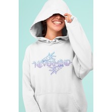 Nevermind Oversize Desen Baskılı Unisex Hoodie Sweatshirt Beyaz