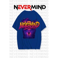 Nevermind Neon Unisex Tişört Retro Vaporwave Tasarım %100 Pamuk Lacivert