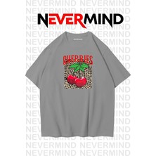 Nevermind Unisex Cherries Baskılı Oversize Tişört Antrasit