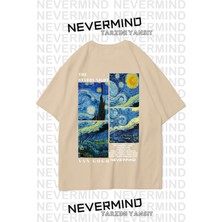 Nevermind Unisex Van Gogh Baskılı Oversize Tişört Bej