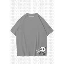 Nevermind Unisex Kadın Erkek Panda Özel Tasarım Baskılı Oversize Tişört Antrasit