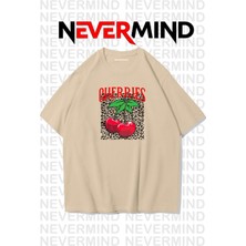 NEVERMIND Unisex Cherries Baskılı Oversize Tshirt