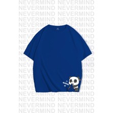 Nevermind Unisex Kadın Erkek Panda Özel Tasarım Baskılı Oversize Tişört Sak Mavi