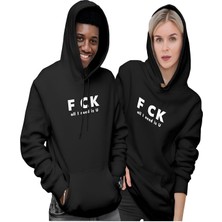 Nevermind All I Need Is U Baskılı Siyah Regular Sevgili Kombini 2'li Unisex Kapüşonlu Sweatshirt Seti