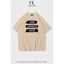 NEVERMIND Unisex Kadın Erkek Vıkıng Valhala Baskılı Özel Tasarım Oversize T-shirt