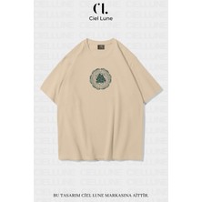 NEVERMIND Unisex Kadın Erkek Valknut and Vegvisir Baskılı Özel Tasarım Oversize T-shirt