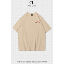 Nevermind Unisex Kadın Erkek Red Eyes Baskılı Özel Tasarım Oversize Tişört Bej