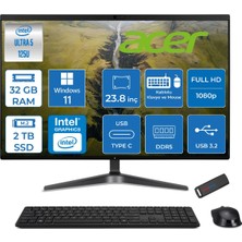 Acer Veriton VZ2524G Intel Core Ultra 5 125U 32GB Ddr5 2tb SSD Intel® Aı Boost 23.8" Fullhd (1920 x 1080) Windows 11 Home All In One Bilgisayar DQR2REM001H14 + Zetta Flash Bellek
