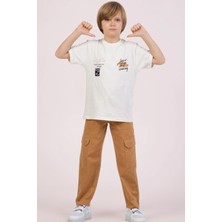 Mojo Bebek Mojo Erkek Çocuk %100 Pamuk Sırt Baskılı T-Shirt 7681 Krem