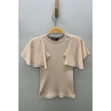 Cuties Kız Çocuk 5-14 Yaş Şifon Kısa Kol Kaşkorse Body 4245 Bej