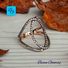 Besen Gümüş Iç Içe Geçmeli Taşlı Gümüş Kadın Yüzük