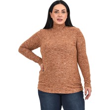 Disentis Modest Kahverengi Yarım Balıkçı Uzun Kollu Triko Büyük Beden Kadın Body Düz Desenli Slim Fit