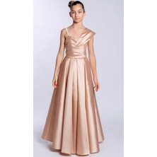 Kanilla Mojo Kız Çocuk 10-14 Yaş Tek Omuz Uzun Abiye Elbise 5466 Altın