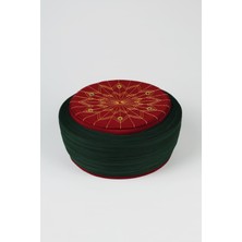 Sarıkhane Talebe Sarığı - Yeşil Kumaş - Bordo Takke - Yuvarlak Sarım - Kuş Gözü - 5 Metre
