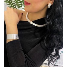 Kadın Gümüş Trabzon Hasır 11 Sıra Bileklik 5 Sıra Gerdanlık ve Küpe Seti